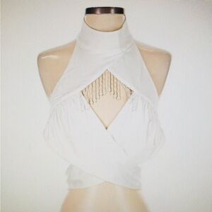 Finesse White Halter Blouse size Small sleeveless 95% polyester, 5% Spandex